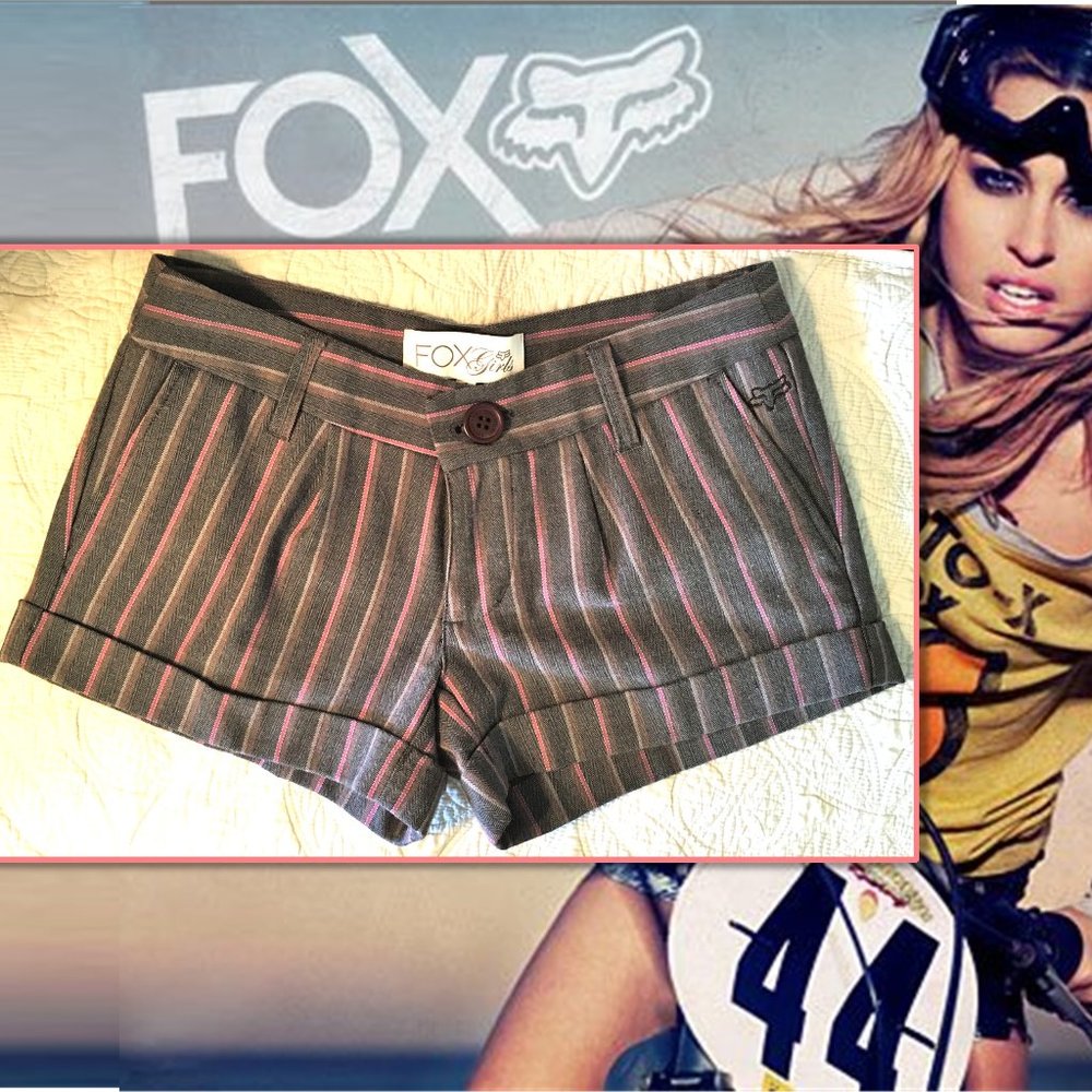 FOX GIRLS Cuffed Pinstriped Single Pleat Shorts - Picture 1 of 11